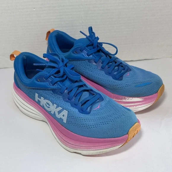 Hoka Women's Blue Running Shoes with Pink & Orange Accents Size 9.5B - Picture 1 of 8